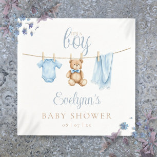 Es ist ein Junge Blau Wäscheleine Baby-Party Serviette