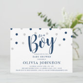 Es ist ein Junge - blaue Babyparty-Einladungen Einladung (Stehend Vorderseite)