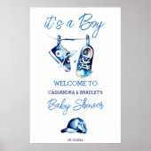 Es ist ein junge blaue Babyschuhe Begrüßungszeiche Poster (Vorne)