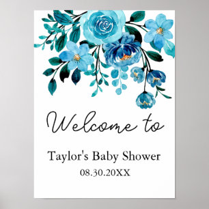 Es ist ein Junge, blaue Blumen-Aquarell-Baby-Party Poster