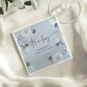 Es ist ein Junge, blaue Blumen Baby Shower Papier Serviette