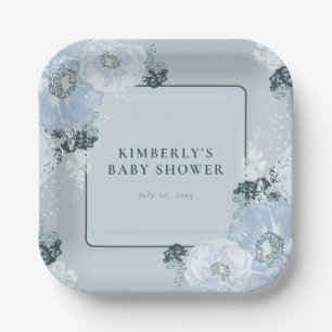 Es ist ein Junge, blaue Floral-Baby-Party  Pappteller