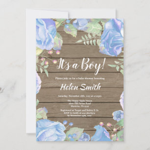 Es ist ein Junge, blaue florale Babyparty, rustika Einladung