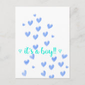 Es ist ein Junge - Blaue und Teeliche Aquarellherz Ankündigungspostkarte (Vorderseite)