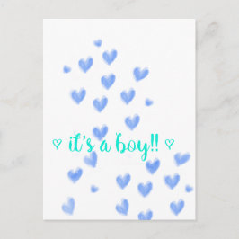 Es ist ein Junge - Blaue und Teeliche Aquarellherz Ankündigungspostkarte