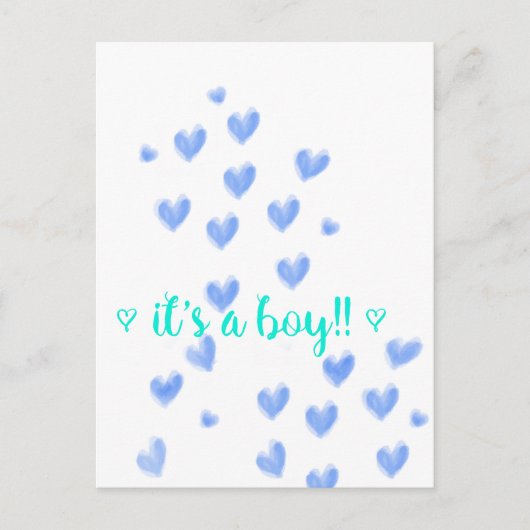 Es ist ein Junge - Blaue und Teeliche Aquarellherz Ankündigungspostkarte (Vorderseite)
