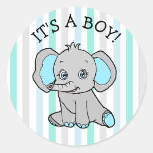 Es ist ein Junge, Blauer Elefant, Sterne, Monde un Runder Aufkleber