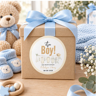 Es ist ein Junge! Blaues Babyshower – Süß und Char Runder Aufkleber