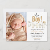 Es ist ein Junge! Blue Baby Shower - Niedlich & Sw Einladung (Vorderseite)