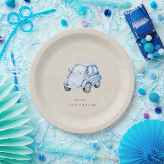 Es ist ein Junge Blue Boho Wasserfarbe Retro Auto Pappteller (Party)