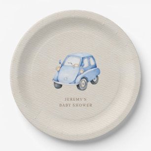 Es ist ein Junge Blue Boho Wasserfarbe Retro Auto Pappteller