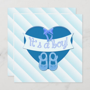 Es ist ein Junge Blue Heart Shoes Baby Boy Shower  Einladung