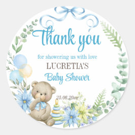 Es ist ein Junge Blumenkranz Babydusche danke Runder Aufkleber