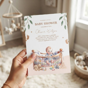 Es ist ein Junge Boho-Kinderbett Baby-Party Einladung