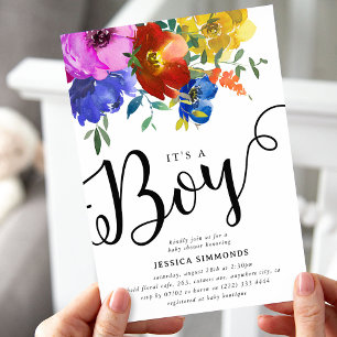 Es ist ein Junge Bright & Bold Floral Baby Shower Einladung