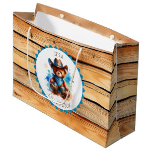Es ist ein Junge   Cowboy Teddy Bear Boy's Baby Sh Große Geschenktüte