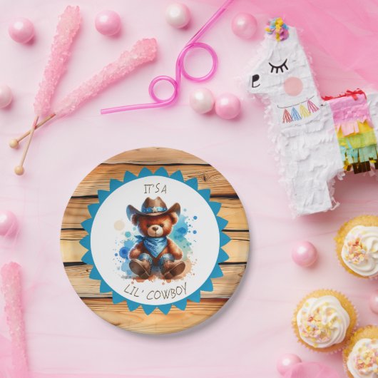 Es ist ein Junge | Cowboy Teddy Bear Boy's Baby Sh Pappteller (Party)