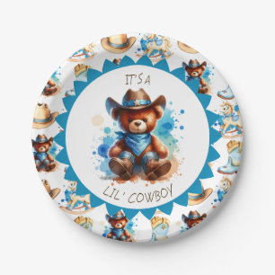 Es ist ein Junge Cowboy Teddy Bear Boy's Baby Sh Pappteller