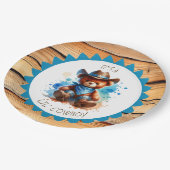 Es ist ein Junge | Cowboy Teddy Bear Boy's Baby Sh Pappteller (Schrägansicht)