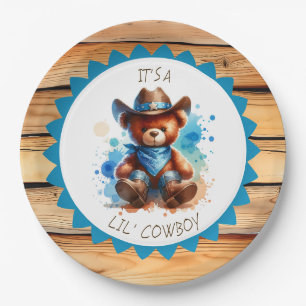 Es ist ein Junge Cowboy Teddy Bear Boy's Baby Sh Pappteller