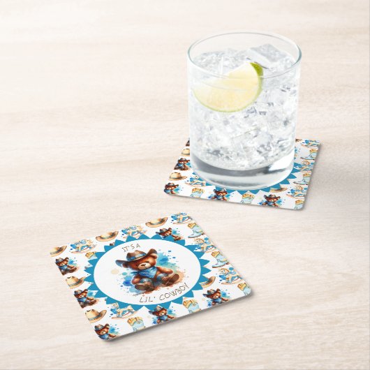 Es ist ein Junge | Cowboy Teddy Bear Boy's Baby Sh Rechteckiger Pappuntersetzer (Vor Ort)