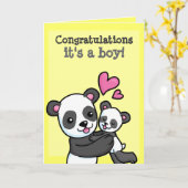 Es ist ein Junge, der sich eine Panda-Bärenkuppe a Karte (Gelbe Blume)