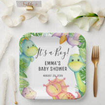 Es ist ein Junge Dinosaurier-Baby-Party-Papierplat