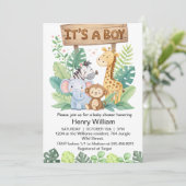 Es ist ein Junge Dschungelsafari Tiere Baby Boy Du Einladung (Stehend Vorderseite)