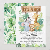 Es ist ein Junge Dschungelsafari Tiere Baby Boy Du Einladung (Vorne/Hinten)