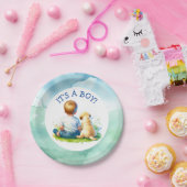 Es ist ein Junge | Ein Baby und seine Dog Baby Dus Pappteller (Party)