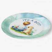 Es ist ein Junge | Ein Baby und seine Dog Baby Dus Pappteller (Schrägansicht)