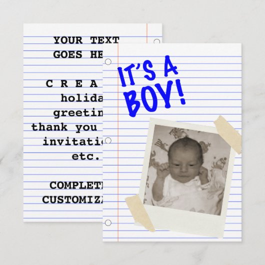 Es ist ein Junge Einladung (Vorne/Hinten)