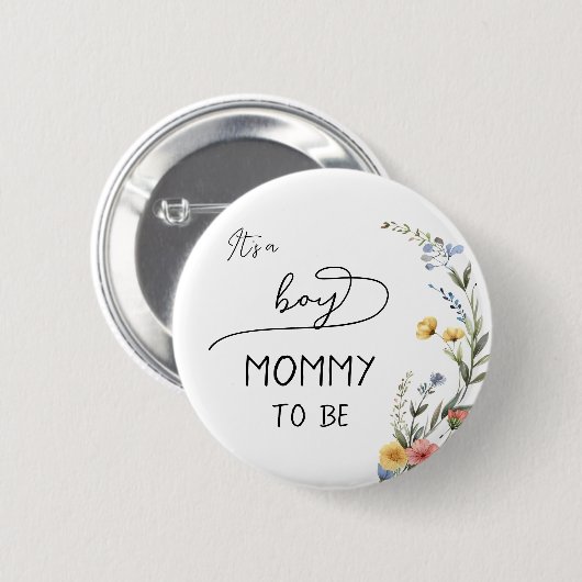 Es ist ein Junge! Farbige Wildblumen werdende Mutt Button (Vorne & Hinten)