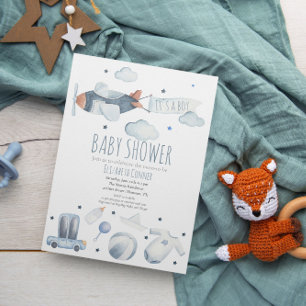 Es ist ein Junge Flugzeug Aquarell Babyparty-Einla Einladung