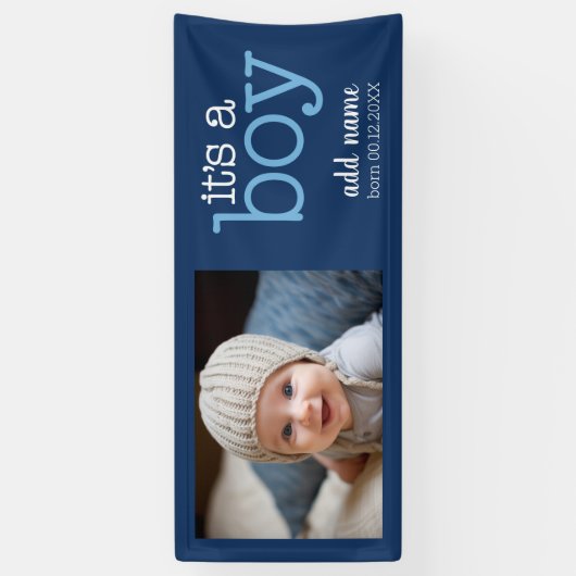 Es ist ein Junge - Foto Moderne, Whimsikale Weiße Banner (Vertikal)