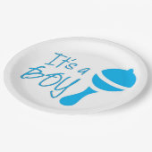 Es ist ein Junge Geschlecht zeigen Baby Dusche Blu Pappteller (Schrägansicht)