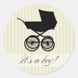 Es ist ein Junge! Grüner Baby-Buggy-Aufkleber Runder Aufkleber