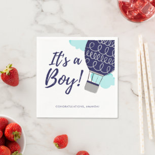 Es ist ein Junge Heißluftballon Blau Baby Shower Serviette