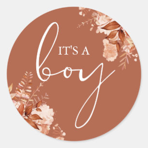 Es ist ein Junge Herbst Baby Shower Geschenk Runder Aufkleber