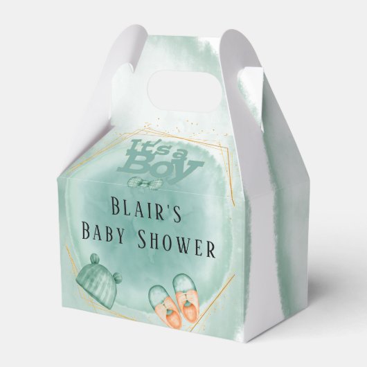 Es ist ein Junge in Mint Green Baby Dusche Geschenkschachtel (Vorderseite)