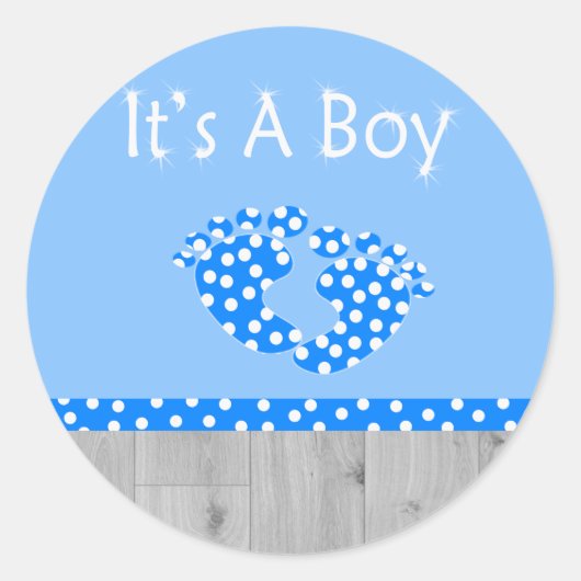 Es ist ein Junge mit blauen Babyfüßen Runder Aufkleber (Vorderseite)