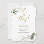 Es ist ein Junge, modern, botanisch, Baby Boy Dusc Einladung (Vorderseite)