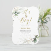 Es ist ein Junge, modern, botanisch, Baby Boy Dusc Einladung (Stehend Vorderseite)