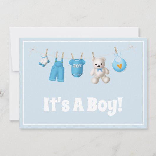 Es ist ein Junge! Neues Baby - Blue Custom Foto Ca Ankündigung (Vorderseite)