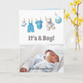 Es ist ein Junge! New Baby - Blue Custom Foto Karte (Gelbe Blume)