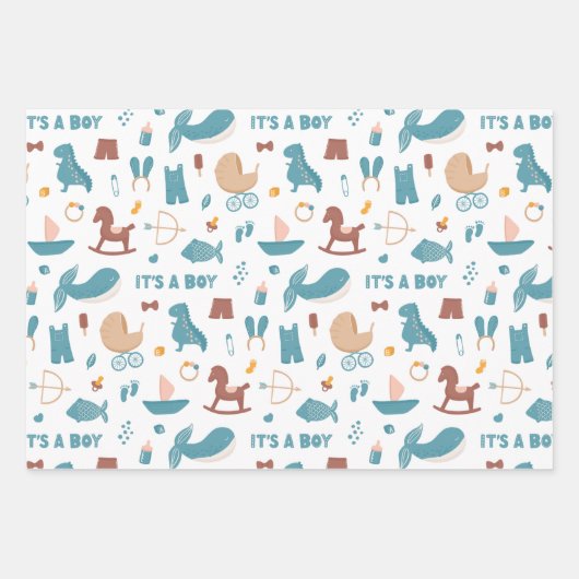 Es ist ein Junge. Niedliche Blautöschdusche Geschenkpapier Set (Vorderseite 3)
