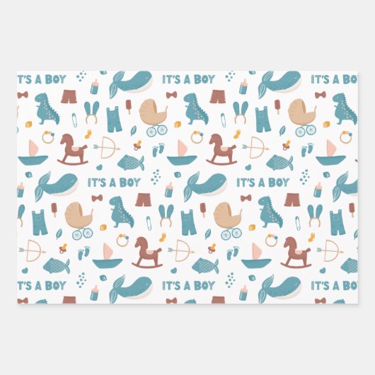 Es ist ein Junge. Niedliche Blautöschdusche Geschenkpapier Set (Vorderseite)