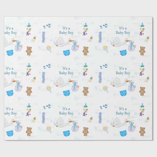 Es ist ein Junge - Personalisierte Babydusche Geschenkpapier (Flach)