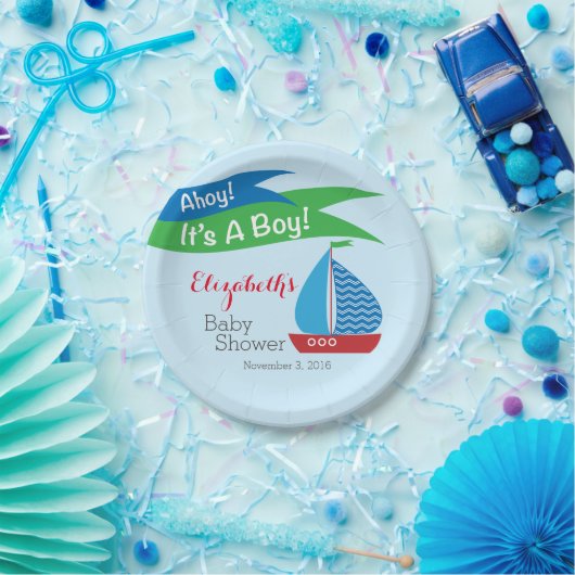 Es ist ein Junge, personalisierte Seebaby-Dusche Pappteller (Party)