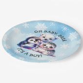 Es ist ein Junge | Polar Arctic Winter Baby Show Pappteller (Schrägansicht)